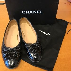 Chanel patent quilted ballet flat 38.5 and box
